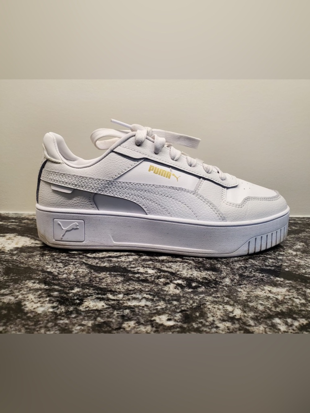 Puma Women's White Platform Sneakers with Gold Logo